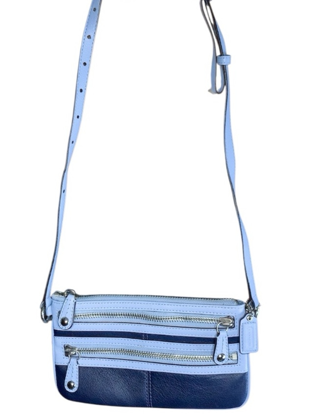 Coach Two-Tone Light Blue and Navy Leather Mini Crossbody Bag